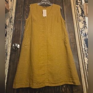 NWT Cut Loose Mustard Yellow 100% Linen Sleeveless Dress Sz XL